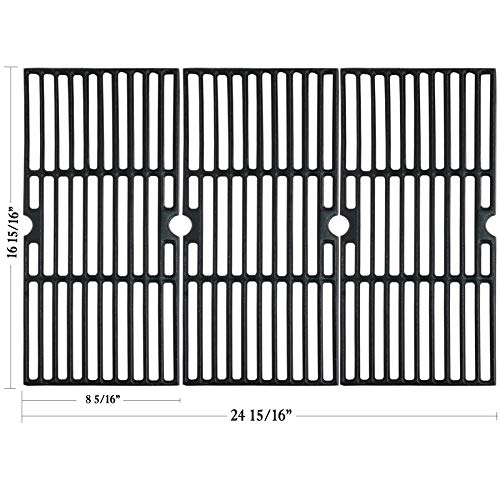 Book Cover Hisencn Cast Iron Cooking Grid Grates Replacement for Charbroil Advantage 463343015, 463344015, 463344116, and Kenmore, Broil King Gas Grill Models, G467-0002-W1, 16 15/16