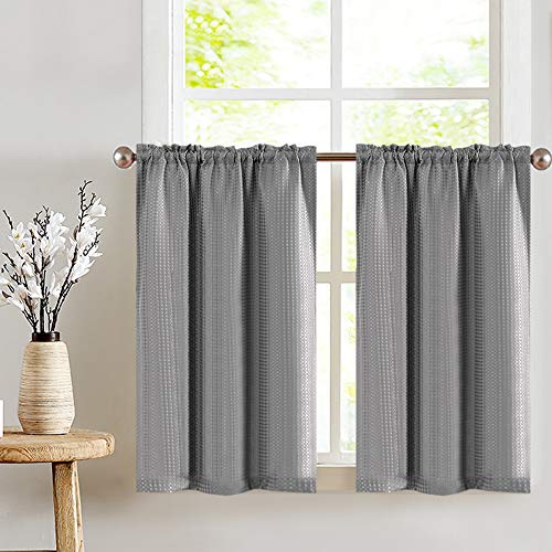 Book Cover Jinchan Waffle-Weave Tier Curtains, Rod Pocket Window Treatments, (Set of Two, W36