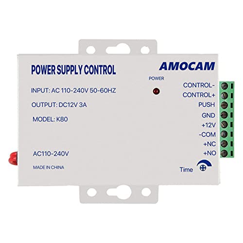 Book Cover AMOCAM K80 Power Supply Control, AC 110-240V to DC 12V Power Supply for Door Access Control System, Video Doorbell, Electric Strike Lock, Bolt Lock, Magnetic Lock, Power Supply Controller