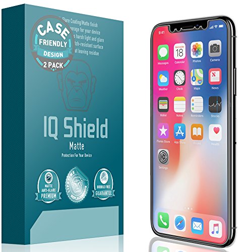 Book Cover IQ Shield Matte Screen Protector Compatible with iPhone X (Case Friendly)(2-Pack) Anti-Glare Anti-Bubble Film