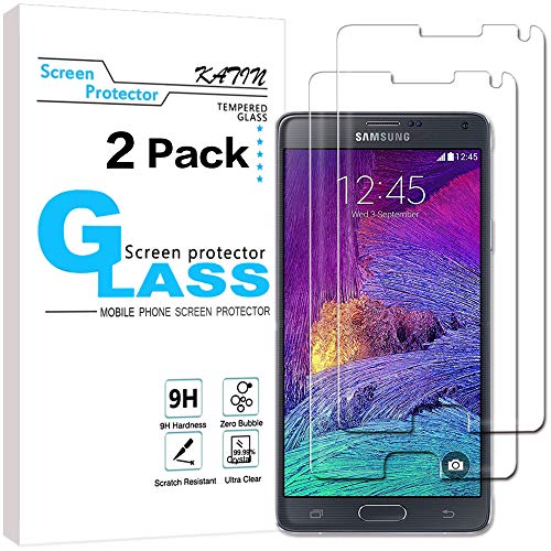 Book Cover KATIN Galaxy Note 4 Screen Protector - [2-Pack] for Samsung Galaxy Note 4 Tempered Glass Bubble Free, 9H Hardness with Lifetime Replacement Warranty