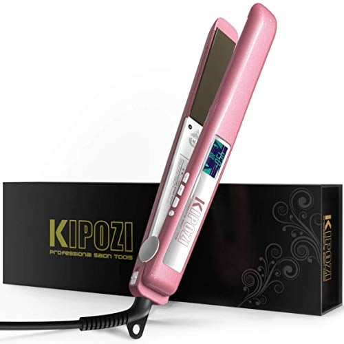 Book Cover KIPOZI Flat Iron 1 Inch Titanium Plates Professional Hair Straightener with Adjustable Temperature Suitable for All Hair Types Makes Hair Shiny and Silky Heats Up Fast Dual Voltage Rose Pink