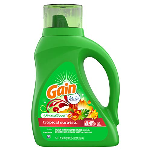 Book Cover Gain + Aroma Boost Liquid Laundry Detergent with Febreze Freshness, Tropical Sunrise, 32 Loads 50 fl oz (Packaging May Vary)