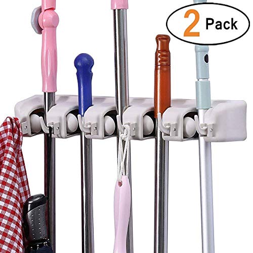 Book Cover ONMIER 2 Pack Mop and Broom Holder, Multipurpose Wall Mounted Organizer Storage Hooks, Ideal Broom Hanger for Kitchen Garden and Garage
