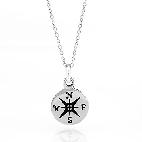 Book Cover Compass Charm Sterling Silver Necklace, 18