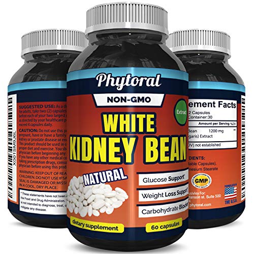 Book Cover White Kidney Bean Supplement Pills Pure Extract Starch Carb Blocker Weight Loss Formula - Lose Belly Fat Suppress Appetite Boost Metabolism Natural Weight Loss for Men and Women by Phytoral