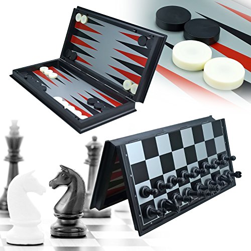 Book Cover 3-in-1 Game Set - Chess Checker and Backgammon