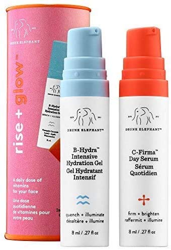 Book Cover Drunk Elephant Rise + Glow Duo - Morning Skin Care Set. C-Firma Day Serum and B-Hydra Intensive Hydration Gel with Vitamin B5 (8 ml each)