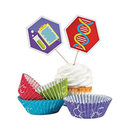 Book Cover Fun Express - Science Party Cupcake Wrappers W/Picks for Birthday - Party Supplies - Serveware & Barware - Misc Serveware & Barware - Birthday - 100 Pieces