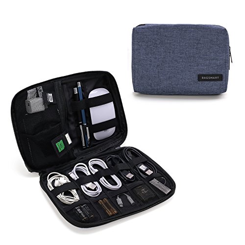 Book Cover BAGSMART Electronic Organizer Small Travel Cable Organizer Bag for Hard Drives, Cables, USB, SD Card, Blue