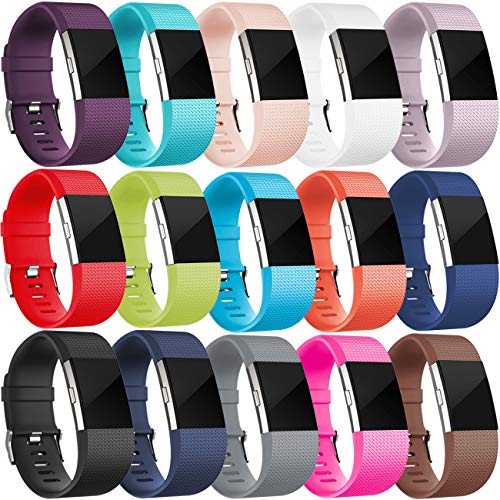 Book Cover Wepro Bands Replacement for Fitbit Charge 2, Buckle, 15-Pack, Large