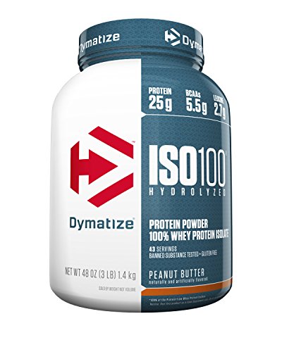 Book Cover Dymatize ISO 100 Whey Protein Powder with 25g of Hydrolyzed 100% Whey Isolate, Gluten Free, Fast Digesting, Peanut Butter, 3 Pound