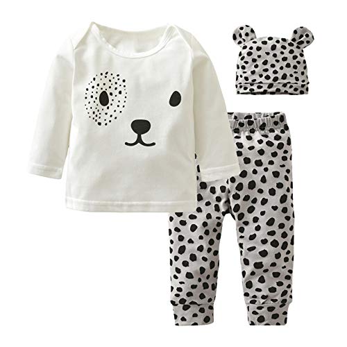 Book Cover Baby Girl's Clothes Long Sleeve Leopard T-shirt Pants Hat Outfits -  White -