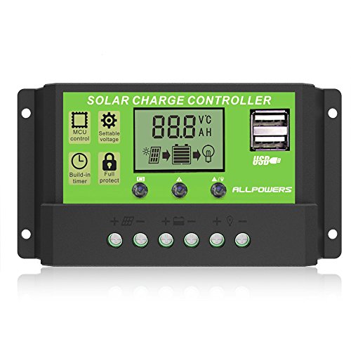 Book Cover ALLPOWERS Dual USB 20A Solar Charge Controller 12V/24V Auto Paremeter Adjustable PWM LCD Solar Controller Regulator with Load Timer Setting ON/Off Hours