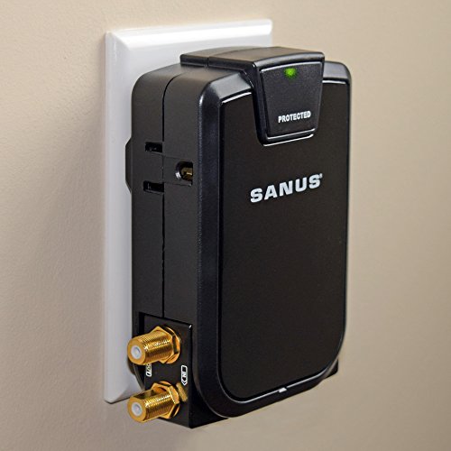 Book Cover SANUS Low Profile On-Wall AV Surge Protector with 1080J of Fireproof Protection - 3 AC Outlets Plus Rotating Coax Line Protection with Signal Filtering