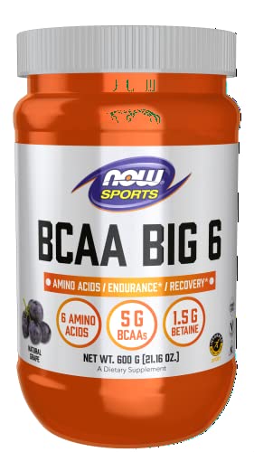 Book Cover NOW Sports Nutrition, BCAA (Branched Chain Amino Acids) Big 6, Grape Flavor, 600 Grams