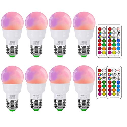 Book Cover iLC Color Changing Light Bulb Dimmable 3W E27 RGBW LED Lights [2017 NEW 2nd Generation], Mood Light - Dual Memory - 12 Color Choices - Timing IR Remote Controller Included (Pack of 8)