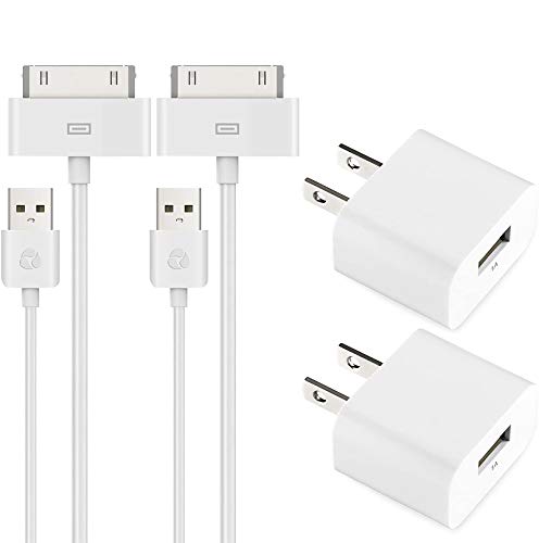 Book Cover ESK (TM) Certified 6 Feet 30 Pin USB Charging Cable with 5W USB Power Adapter for for iPhone 4/4s, iPhone 3G/3GS, iPad 1/2/3, iPod touch 1/2/3/4 (2 Pack)