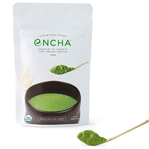 Book Cover Encha Ceremonial Organic Matcha (USDA Organic Certificate and Antioxidant Content Listed, Premium First Harvest Directly from Farm in Uji, Japan, 60g/2.12oz in Resealable Pouch)