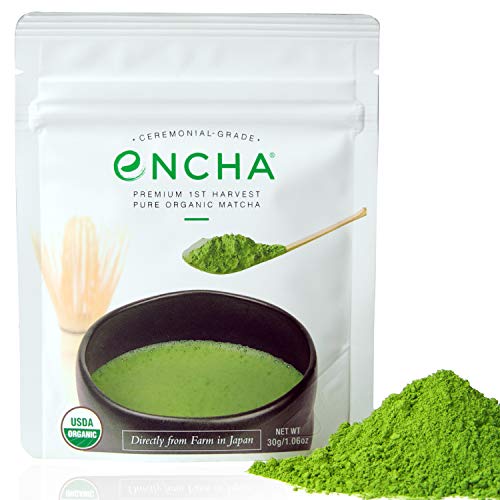 Book Cover Encha Ceremonial Organic Matcha (USDA Organic Certificate and Antioxidant Content Listed, Premium First Harvest Directly from Farm in Uji, Japan, 30g/1.06oz in Resealable Pouch)