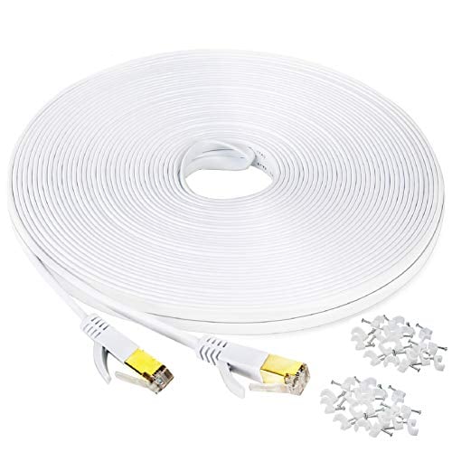 Book Cover Cat 7 ethernet cable white, [100 Feet] Wireless Outdoor Networking Patch cable with clips,Supports Cat6/Cat6a/Cat5 with Gold Plated RJ45 Connectors for Gaming,MAC,Desktop,ADSL,LAN-White