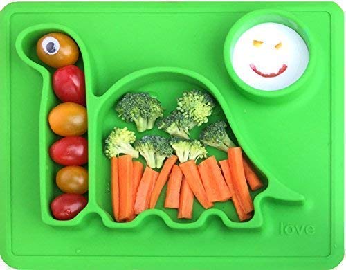 Book Cover Silicone Placemat Toddler Plates - The Happy Good Dino Pad - from Freezer to Microwave to Table. Fits in a Ziplock Bag. (Green)