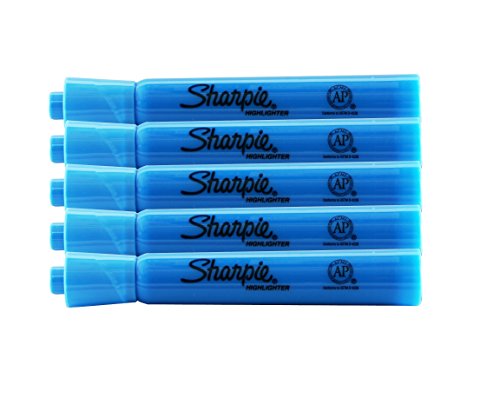 Book Cover Sharpie Accent Tank-Style Highlighters, 5 Colored Highlighters, Chisel Tip (Fluorescent Blue, 5-Pack)