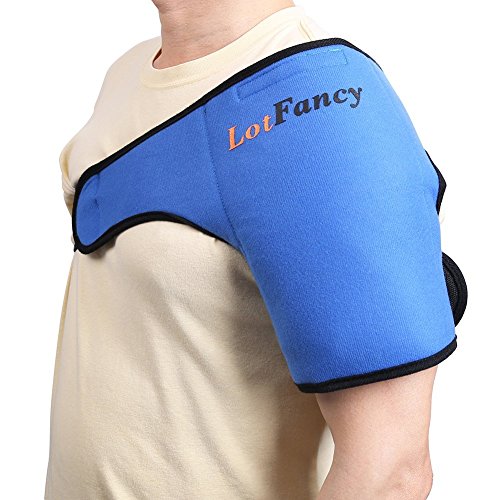 Book Cover LotFancy Gel Ice Pack with Shoulder Wrap - Hot Cold Therapy for Sports Injuries, Sprains Sore, Swelling, Aches, Muscle and Joint Pain (Medium 8.8 x 5 inches)