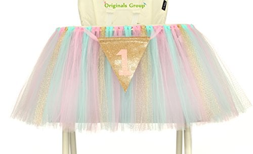 Book Cover Originals Group 1st Birthday Originals Group 1st Birthday Frozen Tutu for High Chair Decoration for Party SuppliesTutu for High Chair Decoration for Party Supplies (Mint+Pink+Gold)