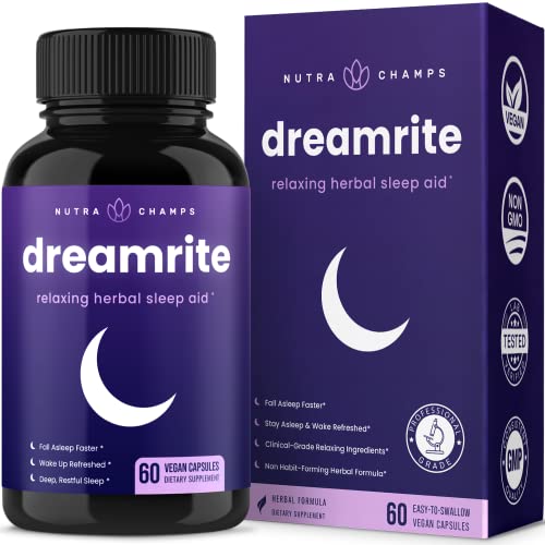 Book Cover NutraChamps Sleep Aid | Herbal Sleeping Pill for Adults with Melatonin, Magnesium, Chamomile, Valerian | Non-Habit Forming Sleep Supplements | 60 Vegan Capsules