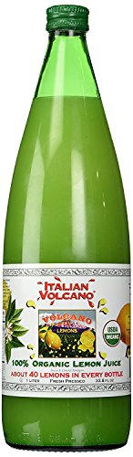 Book Cover Volcano Bursts Organic Italian 100% Organic Lemon Juice In Glass Bottle, 33.8 oz | Pack of 1