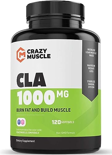 Book Cover Crazy Muscle Keto Friendly CLA Supplements - 120 Non-Stimulant Weight Loss Supplement Softgels (CLA 1000mg High Potency) - NonGMO Conjugated Linoleic Acid Safflower Oil Diet Pills for Women and Men