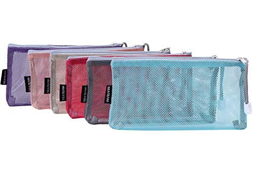 Book Cover Sea Team 6pcs Multicolored Portable Travel Toiletry Pouch Nylon Mesh Cosmetic Makeup Organizer Bag with Zipper
