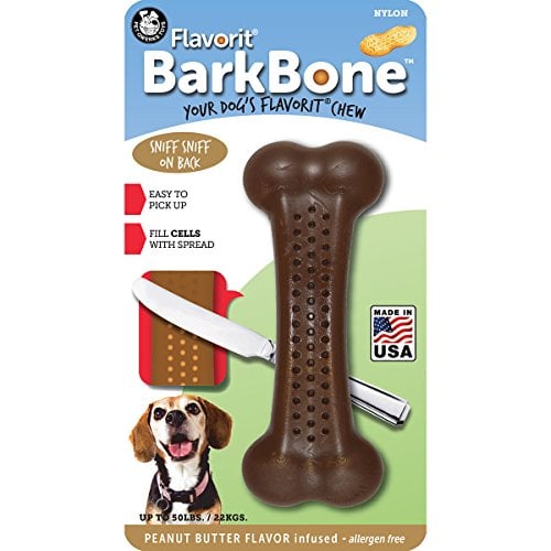 Book Cover Pet Qwerks Barkbone Flavorit Peanut Butter Flavor Bone - Fillable Surface for Spreads, Tough Durable Toys for Aggressive Power Chewers | Made in USA - for Medium & Small Dogs (FNBBP2)