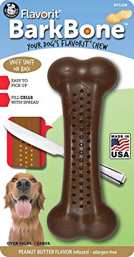 Book Cover Pet Qwerks Barkbone Flavorit Peanut Butter Flavor Bone - Fillable Surface for Spreads, Tough Durable Toys for Aggressive Power Chewers | Made in USA - for Large & Medium Dogs (FNBBP1)