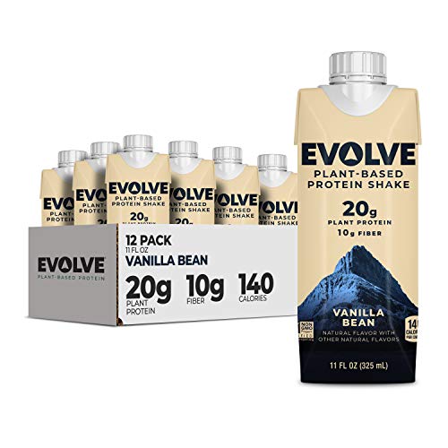 Book Cover Evolve Plant Based Protein Shake, Vanilla Bean, 20g Vegan Protein, Dairy Free, No Artificial Sweeteners, Non-GMO, 10g Fiber, 11 fl oz, (12 Pack) (Formula May Vary)