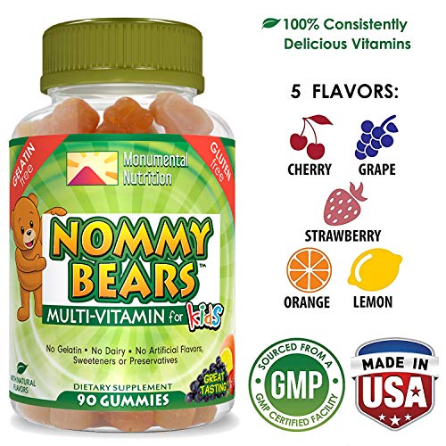 Book Cover NOMMY BEARS Vegetarian, Gelatin-Free Multivitamin Gummies for Kids, Children, Men, Women •5 Delicious Flavors •14 Essentials •Gluten-Free •Halal/Kosher Friendly •Mommy Approved •Bear Shapes •90 Count
