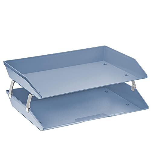 Book Cover Acrimet Facility 2 Tier Letter Tray Side Load Plastic Desktop File Organizer (Solid Blue Color)