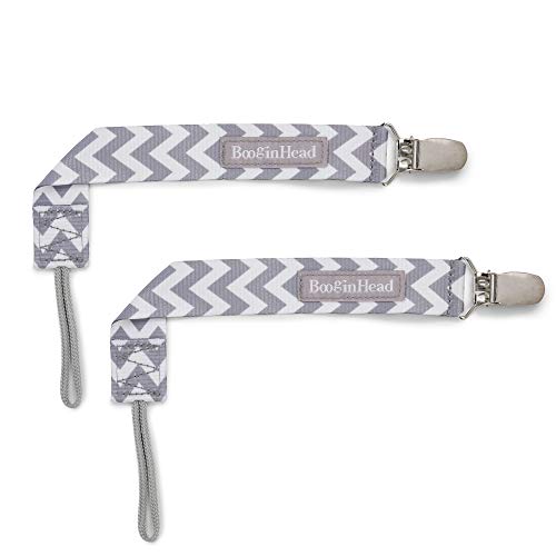 Book Cover BooginHead - PaciGrip Pacifier Clip and Pacifier Holder with Universal Loop - Grey White Chevron, 2-Pack