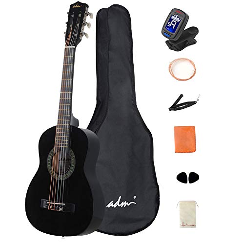Book Cover ADM Beginner Acoustic Classical Guitar 30 Inch Nylon Strings Wooden Guitar Bundle Kit with Carrying Bag & Accessories, Pink