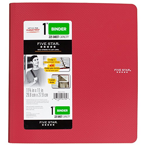Book Cover Five Star 1 Inch 3 Ring Binder, Plastic, Red (38896)