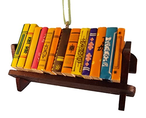 Book Cover On Holiday Stack of Books Wood Bookshelf Christmas Tree Ornament