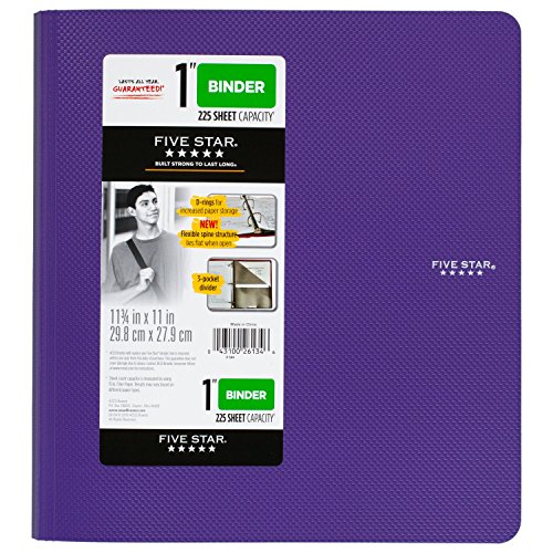 Book Cover Five Star 1 Inch 3 Ring Binder, Plastic, Purple (38906)
