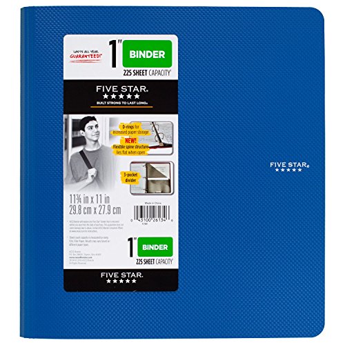 Book Cover Five Star 1 Inch 3 Ring Binder, Plastic, Blue (38900)