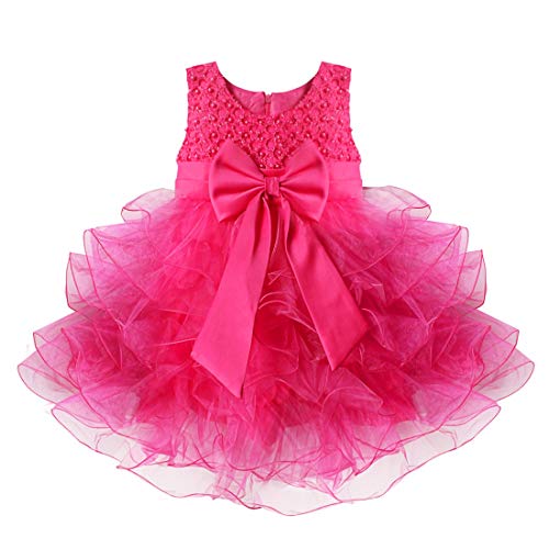 Book Cover TiaoBug Toddler Baby Girls Flower Ruffled Princess Bowknot Wedding Pageant Christening Baptism Communion Party Dress