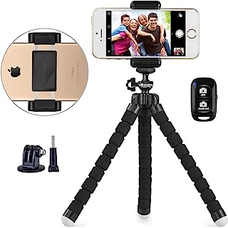 Book Cover Phone tripod, UBeesize Portable and Adjustable Camera Stand Holder with Wireless Remote and Universal Clip, Compatible with iPhone, Android Phone, Sports Camera GoPro【2018 NEW VERSION】