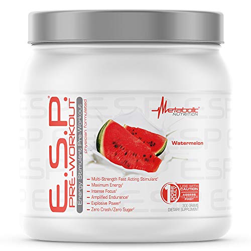 Book Cover Metabolic Nutrition - ESP - Stimulating Pre Workout, Pre Intra Workout Supplement, Energy & Endurance Stimulating, Natural, Safe & Mental Focus, Watermelon 300 Grams (90 Servings)