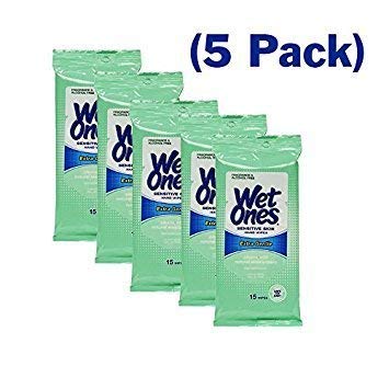 Book Cover Wet Ones Wipes for Hands & Face, 20 Count Travel Pack (Pack of 5) 100 Wipes Total (Sensitive)