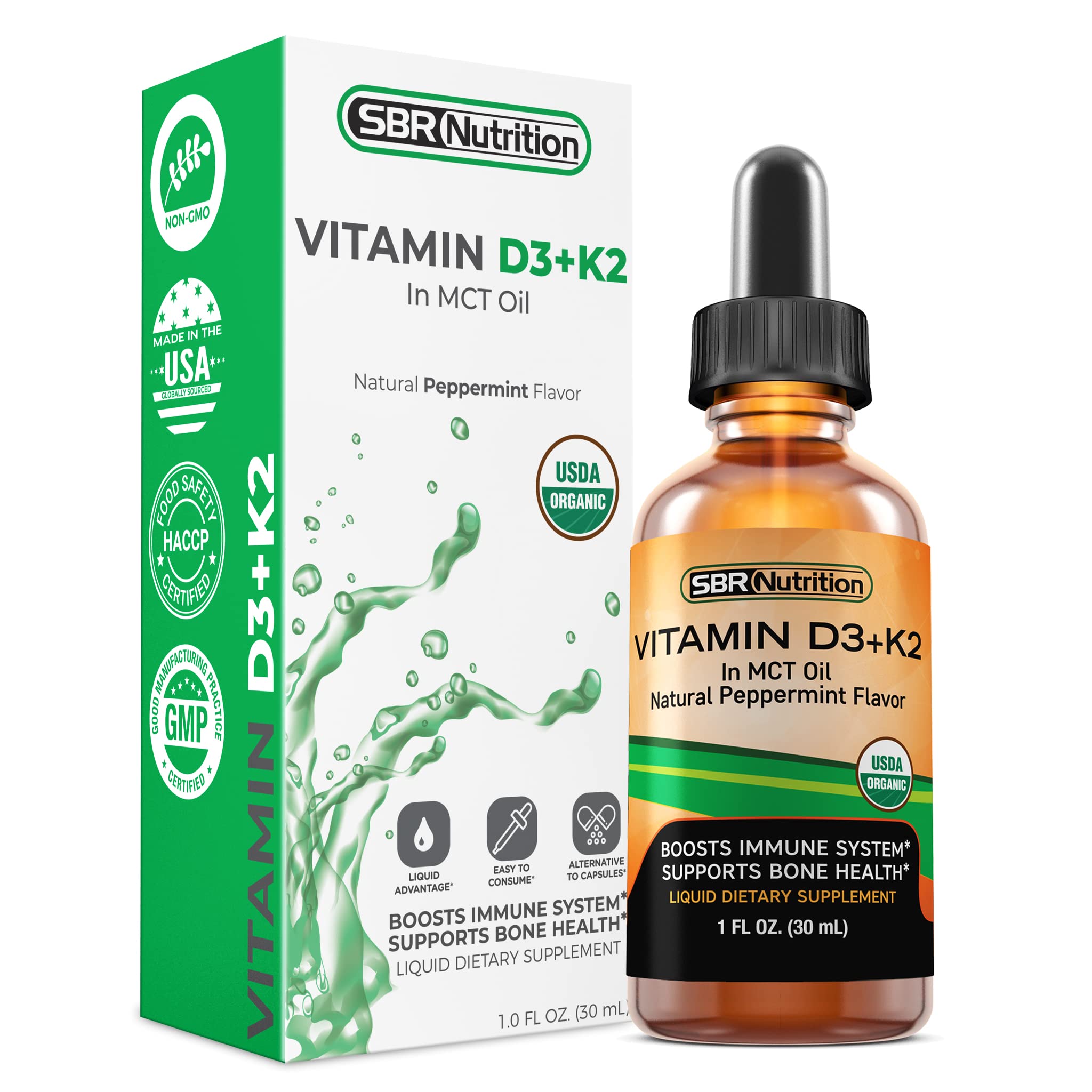 Book Cover MAX Absorption, Vitamin D3 + K2 (MK-7) Liquid Drops with MCT Oil, Peppermint Flavor, Helps Support Strong Bones and Healthy Heart