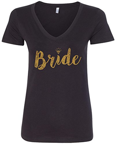 Book Cover Threadrock Women's Bride Gold Script V-Neck T-Shirt